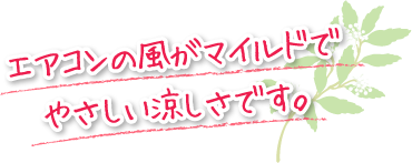 エアコンの風がマイルドでやさしい涼しさです。